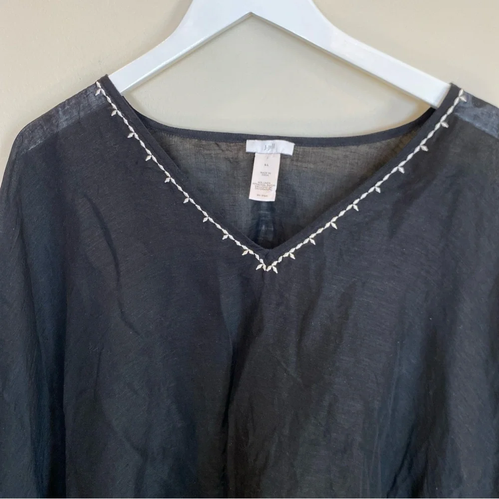 J Jill Linen Blend Cover Up Tunic One Size Black Tassels